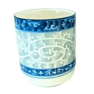 Seok Chon Loko Porcelain Tea Sake Cup Wine Coffee Mug Blue White 3.5" Asian Vtg